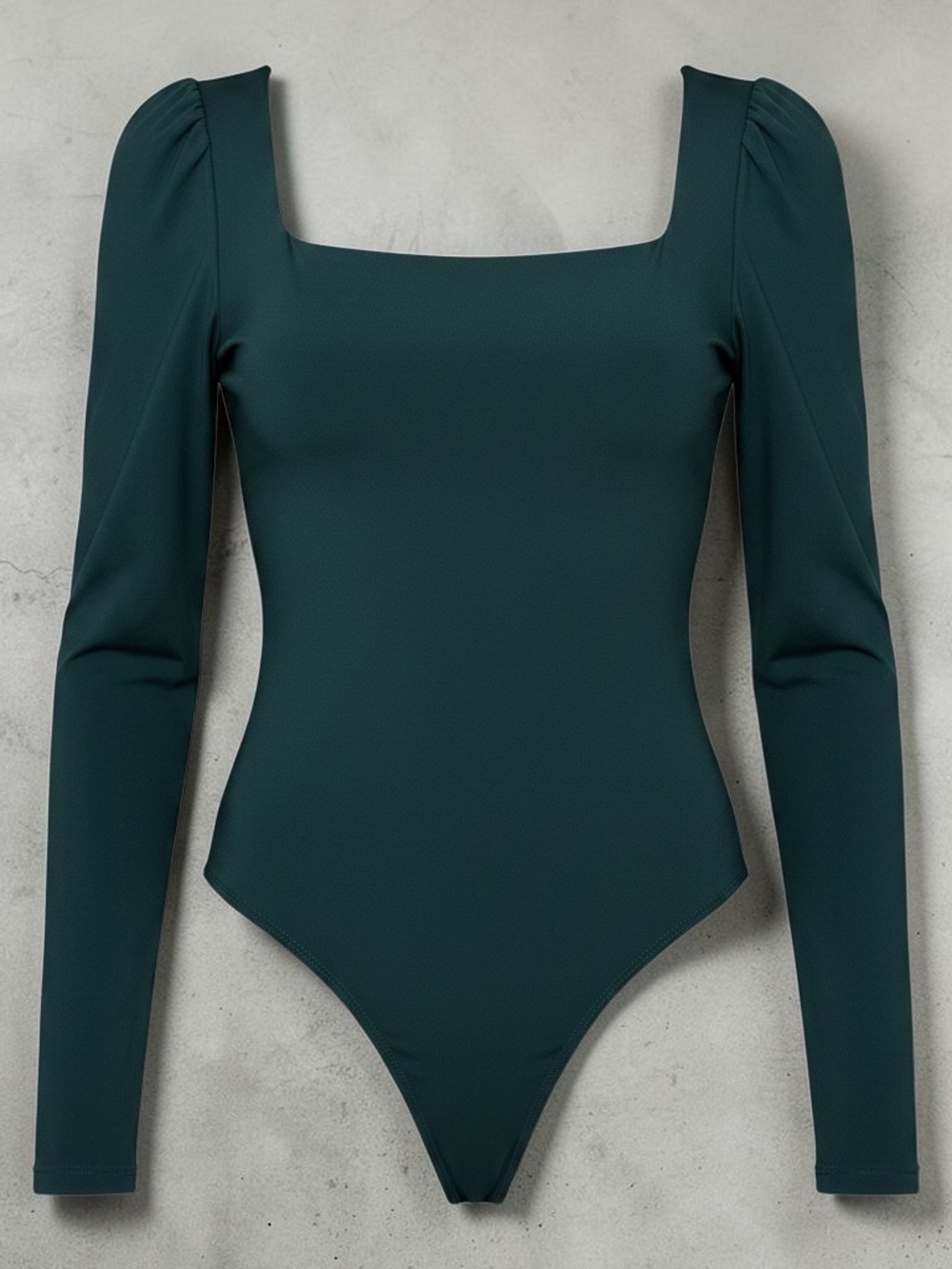 Deep Teal Long-Sleeve Square-Neck Bodysuit